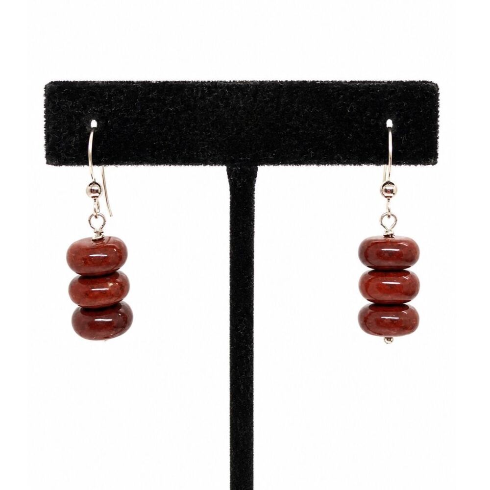 Jay King Earrings DTR Sterling Silver Red Stone Gemstone Bead Dangle 925